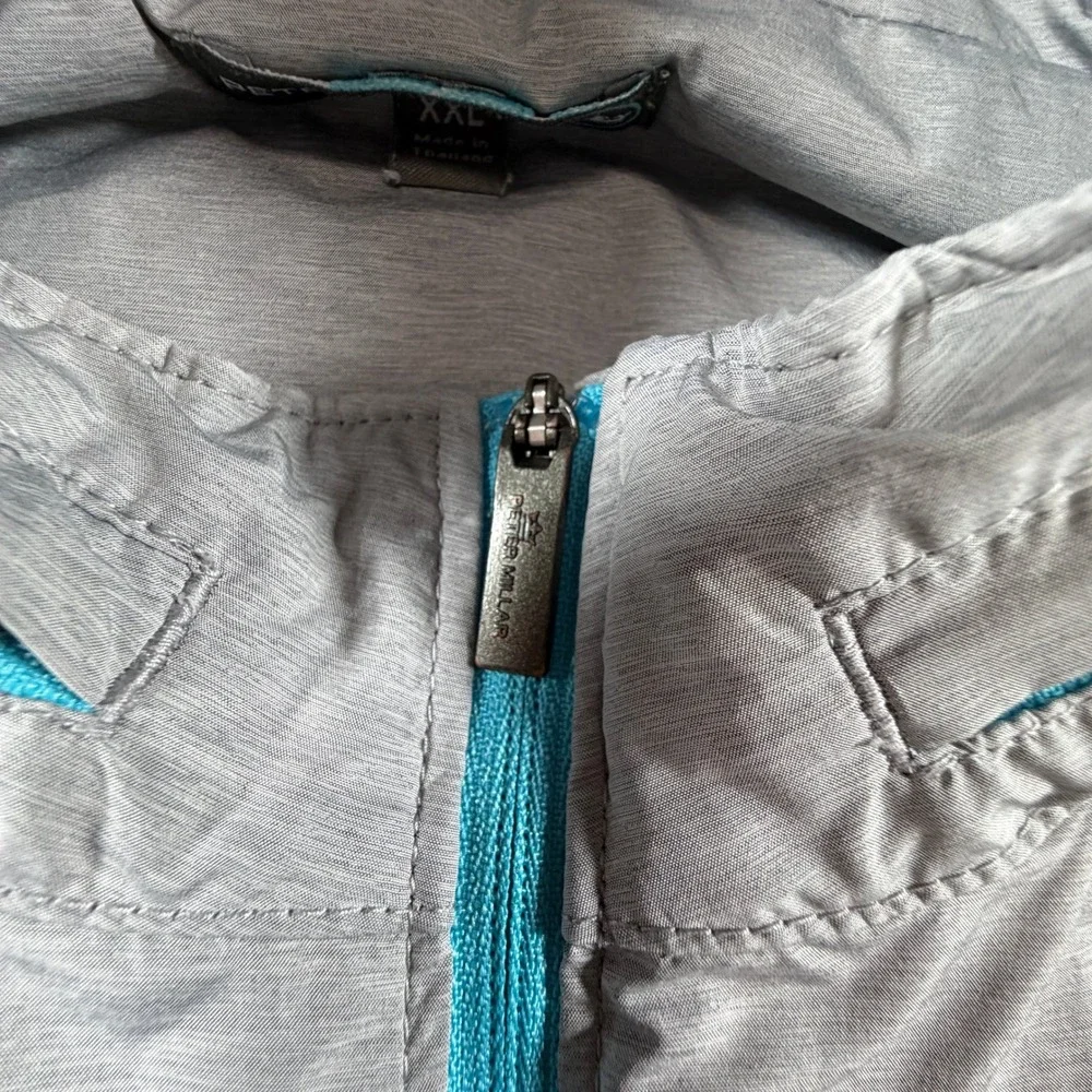 Peter Millar Crown Sport Mens XXL Grey Performance Vest Stowaway Hood Full Zip